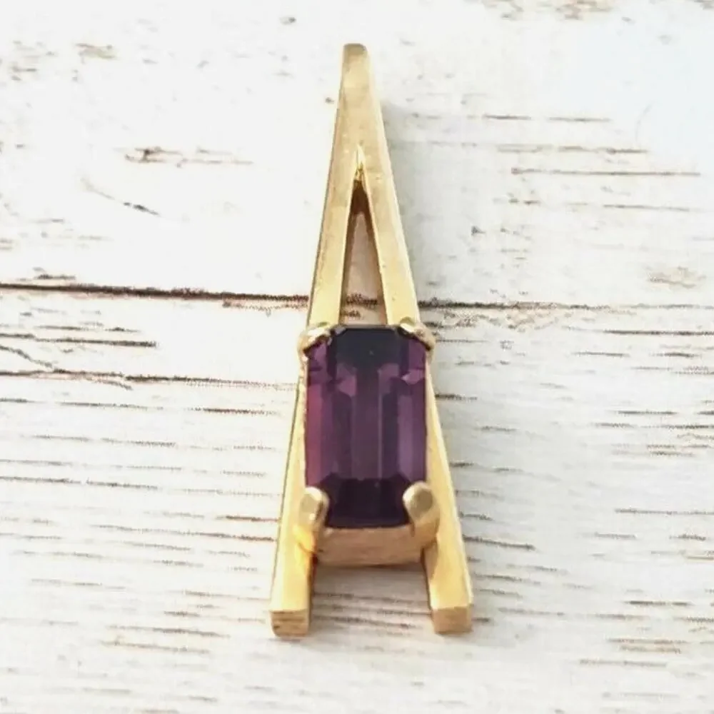 Vintage Avon Pendant - Statement Pendant - Gold Tone with Dark Purple Gem